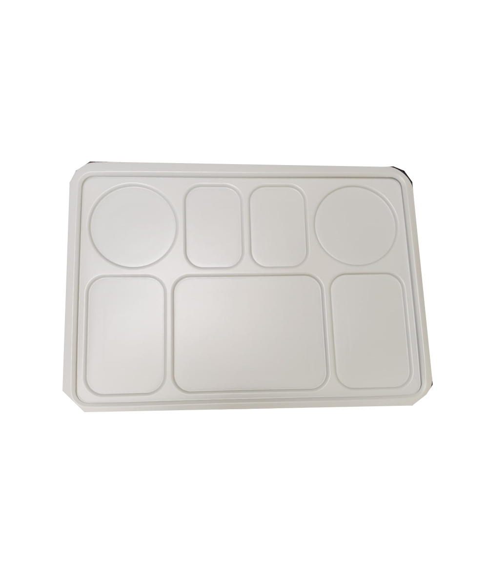 7 Compartment White Disposable Plastic Thali Plates with Lid 100pcs